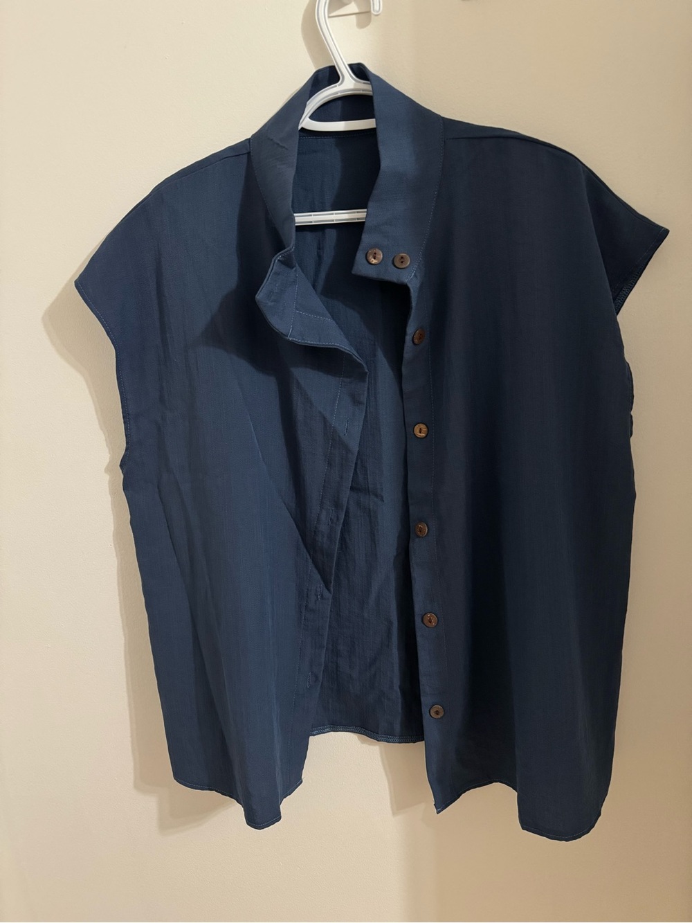 Sleeveless Button-Front Navy Blouse